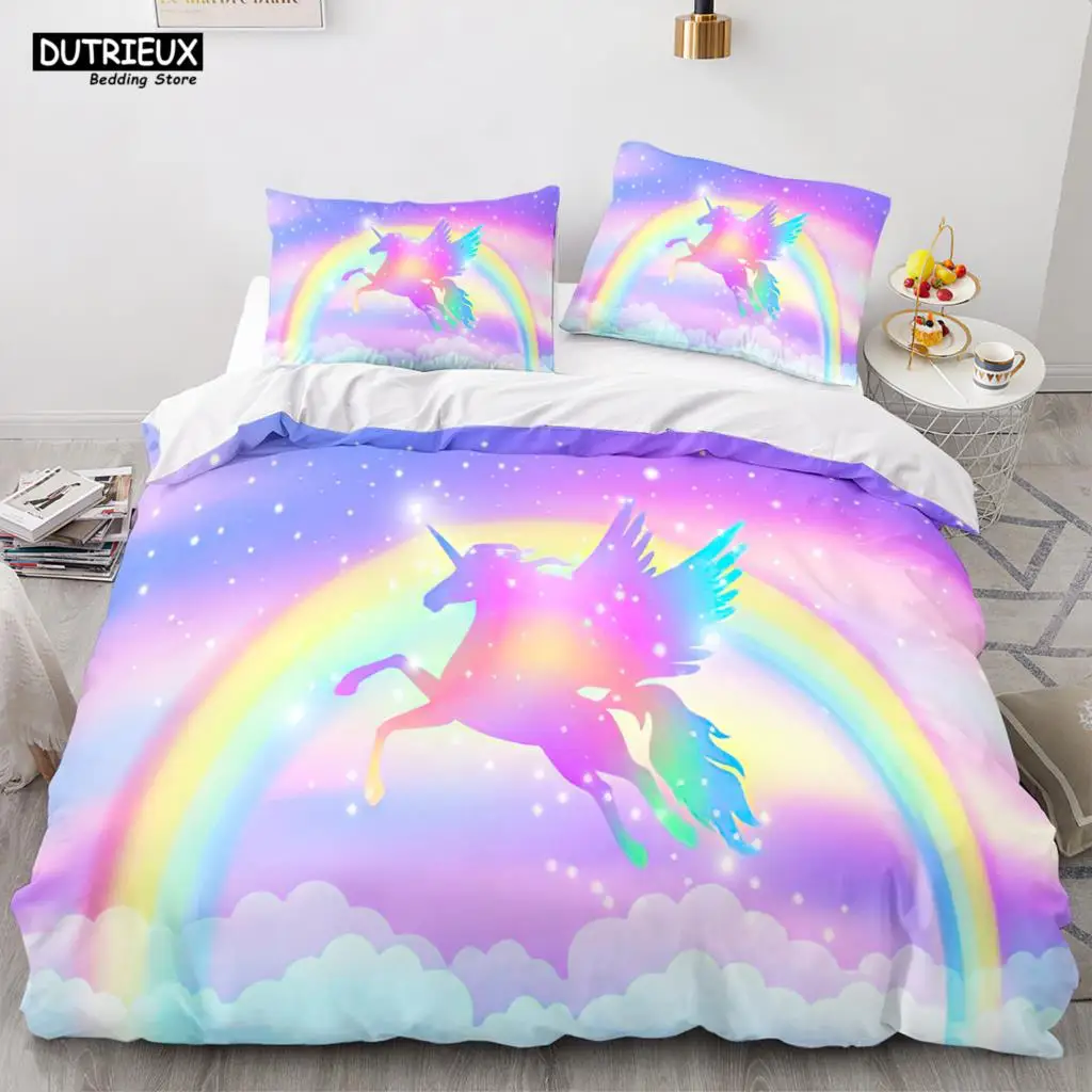 

Cartoon Rainbow Unicorn Bedding Set Unicorn Sets Single Double Queen Twin Full Size Duvet Cover Kids Girls Child Soft Bed Linen