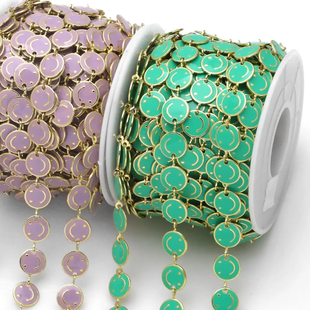 OCESRIO 10M Cute Enamel Happy Face Chain Jewlery Making Gold Plated Brass Findings for DIY Components cana082