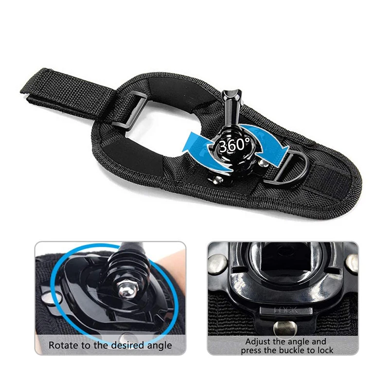 360° Rotation Glove Wrist Strap Mount For GoPro Hero 13 12 11 10 9 8 7 6 SJCAM AKASO Insta360 DJI Osmo Action Camera Accessories