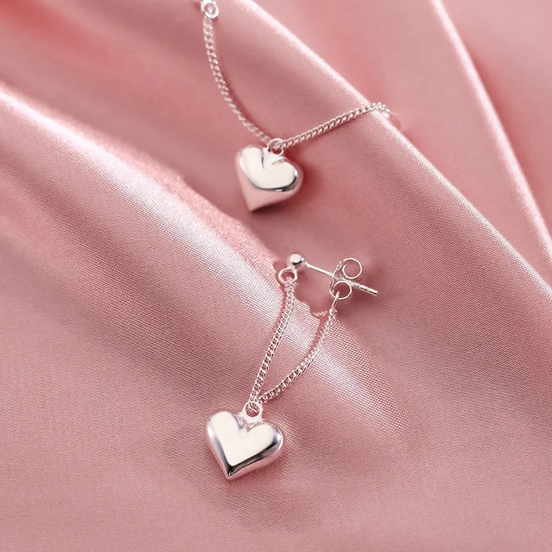 Silver earrings heart earrings womens earrings 925 sterling silver for women heart chain prevent allergy party gift