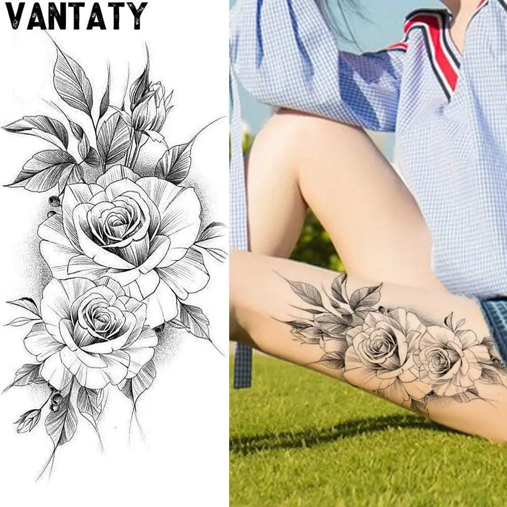 

Rose FlowerTemporary Tattoo Sticker Fake Tattoos for Women Sexy Babes Tatoo Waterproof Durable Wholesale Hotwife Festival Art