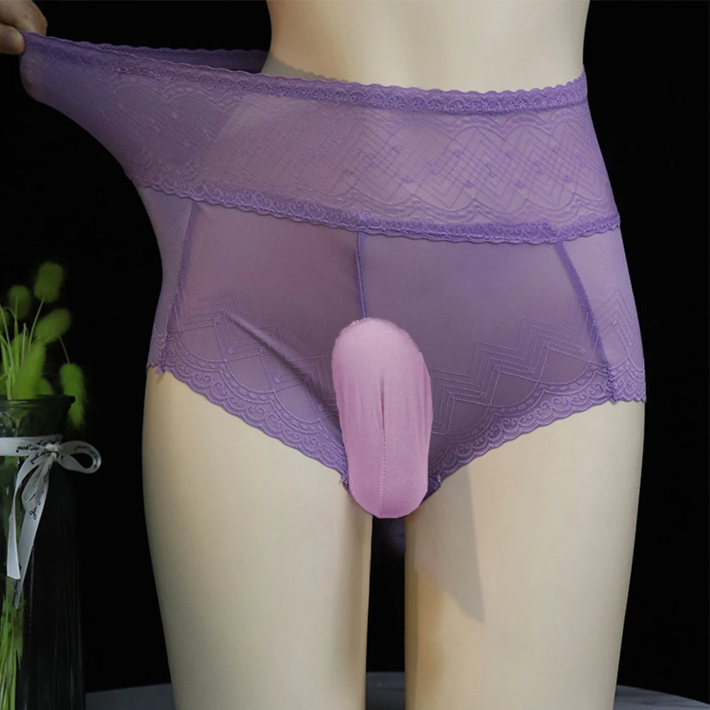 

Sissy Ultra Thin Mesh Briefs Breathable Lace Underwear Ball Pouch Underpants See Through High Waist Panties Solid Knickers