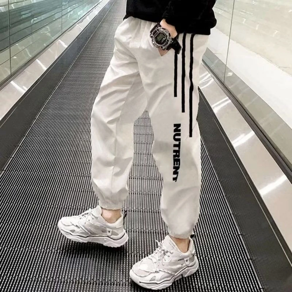

Boys 2023 New Kids Summer Thin Fashion Loose Quick Dry Casual Korean Ice Silk Pants Sporty Striped Spliced Handsome Trousers