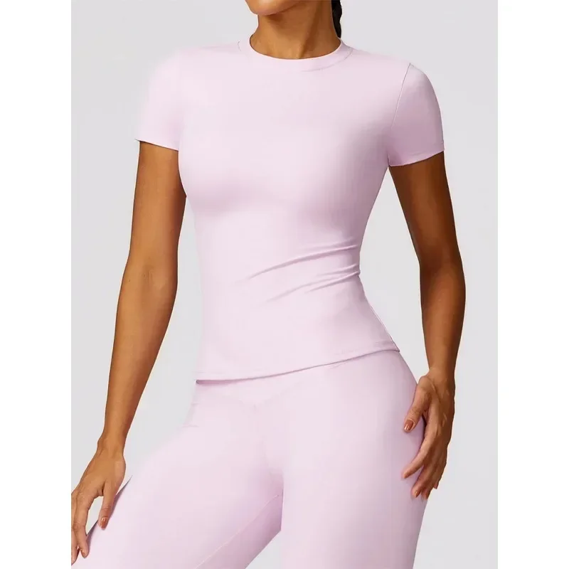 Yoga Set Seamless Yoga Set Women Pink Short Sleeve Top with High Waist Leggings Two Piece Workout Clothes Sports Fitness Gym Sets sports set gym workout set sportswear set fitness set sports bra set yoga pants set