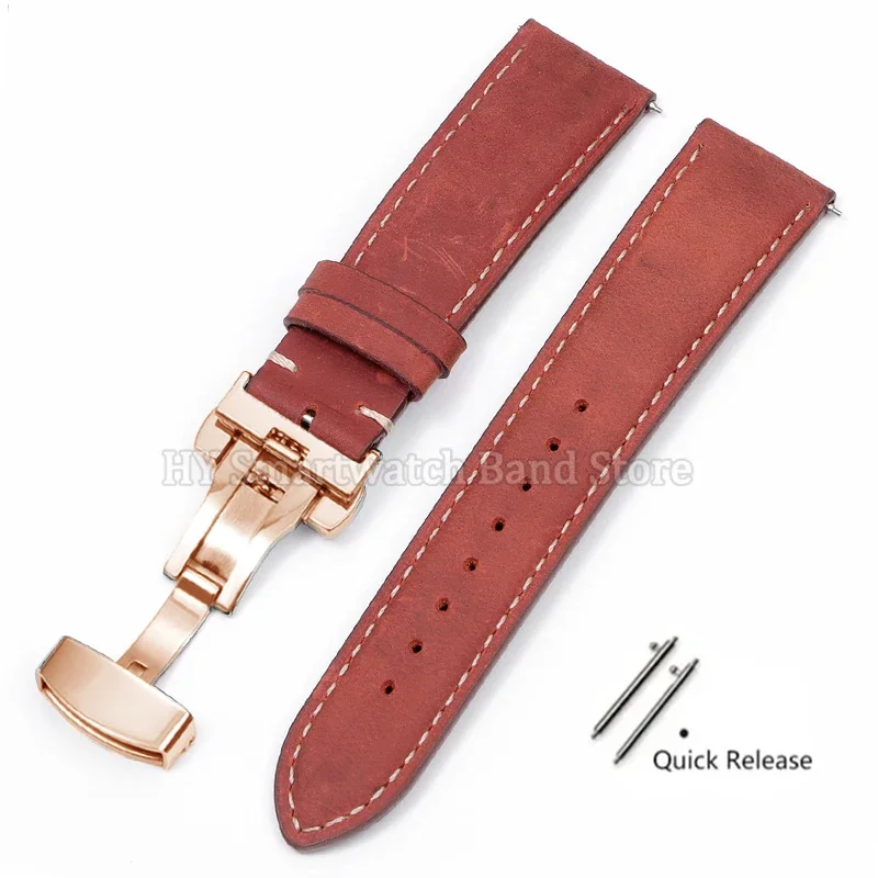 Premium Leather Cowhide Watch Strap with Quick Release and Butterfly Buckle