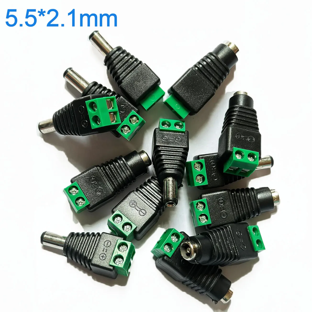 10pcs 5.5mm X 2.1mm 12V DC Power Connector Set Male Female Welding-Free Jack Plug For CCTV Monitoring Power Barrel Adapter