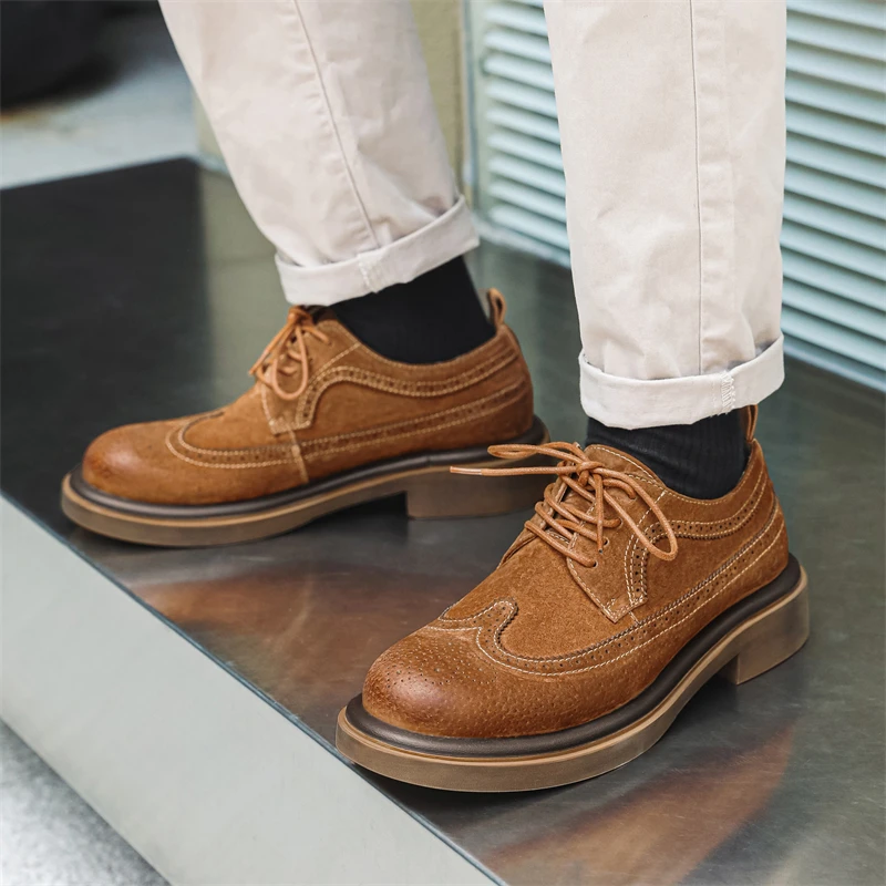 Brogue Thick soled men's shoes Fashionable British style Outdoor leisure business party Daily office youth men's quality shoes