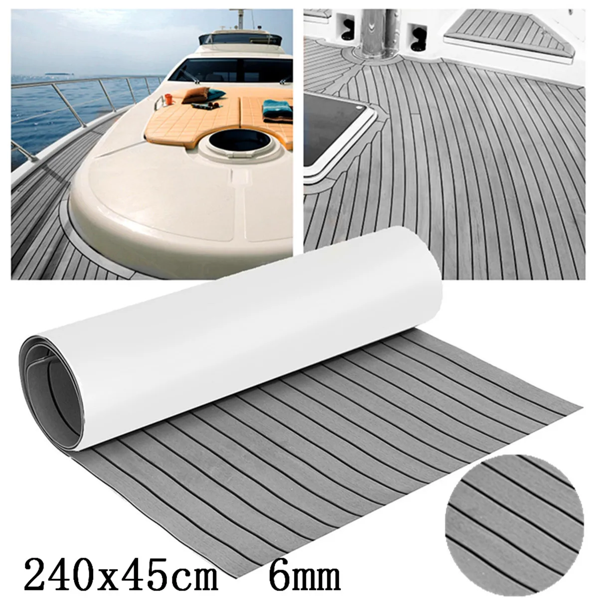 

2400x450x6mm Self-Adhesive EVA Foam Boat Flooring Faux Teak Decking Sheet Anti-Skid Synthetic Teak Yacht Flooring Pad Gray