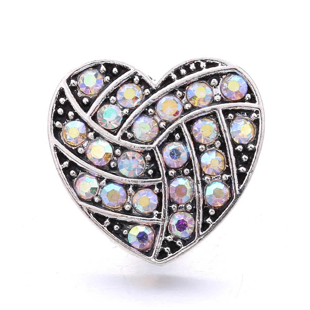 20pcs Vintage Crystal Heart 18mm Metal Snap Buttons Fit Snaps Bracelet Necklace  Ginger Jewelry