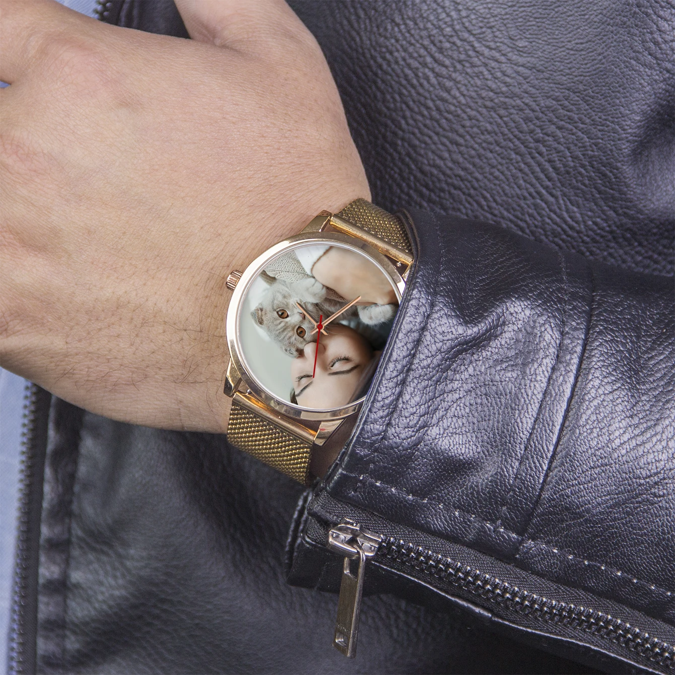 Custom Made Universal Watches for Men Pattern Silver Watch Men Wrist Original Photo Fashion Quartz Wristwatches Gift Pet Son Cat 3