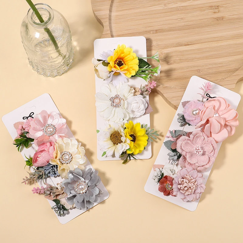 

3 Pcs/Set Artificial Flower Baby Girl Hair Clips Princess Girl Hairpin Newborn Hairgrips Photography Prop Hair Accessories