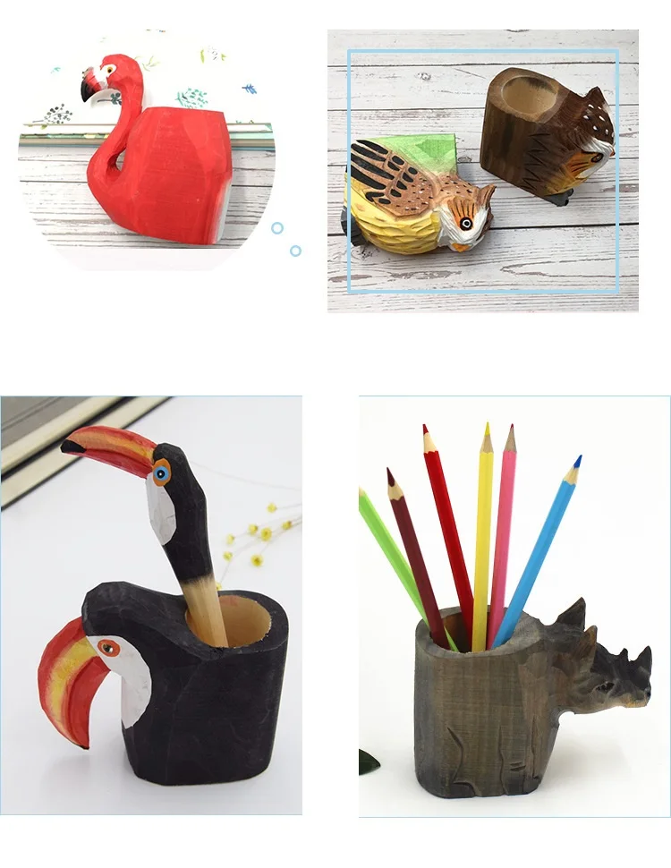 Set De 3 Pots à Crayons En Bois Naturel - Formes Géométriques Pour Bureau Et Décoration