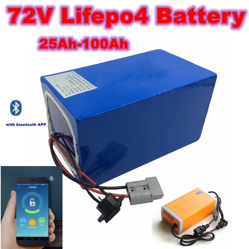 

72v 50Ah 60Ah lifepo4 lithium battery 30Ah 72V 40Ah 100Ah 80Ah bluetooth BMS APP for 5000W scooter ebike Motorcycle +charger