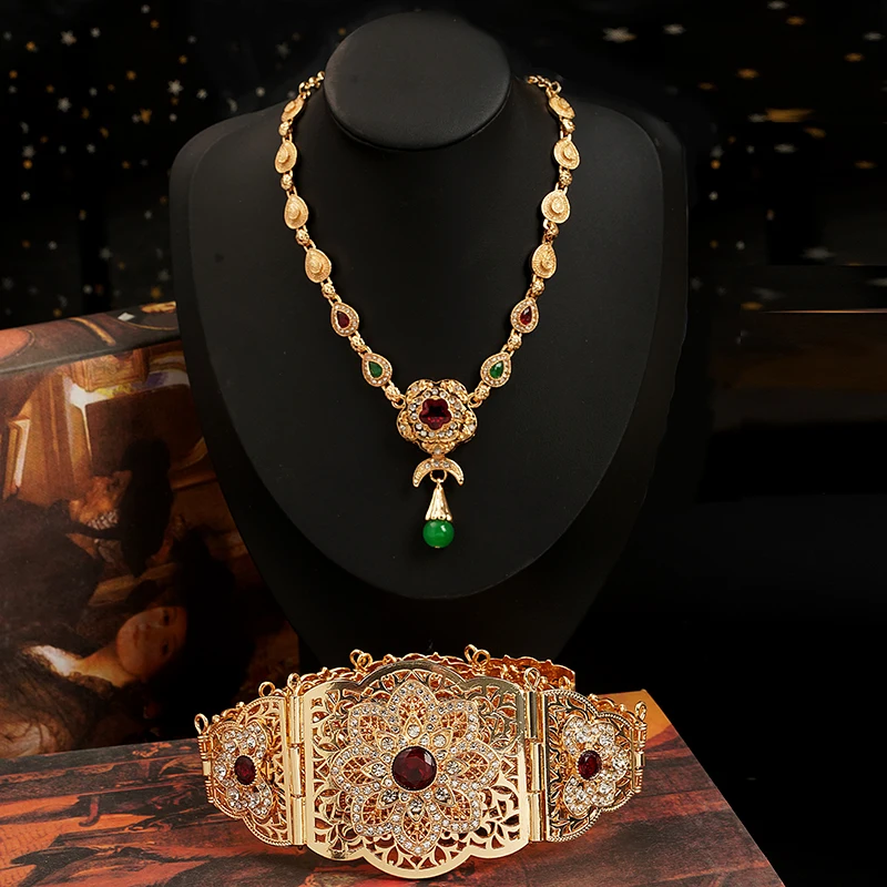 Moroccan Chic Caftan Belt Gold Color Red Green Stone Algeria Wedding Dress Kaftan Abaya Arab Waist Chain Belt Jewelry bridal waistband,bridal dress decoration