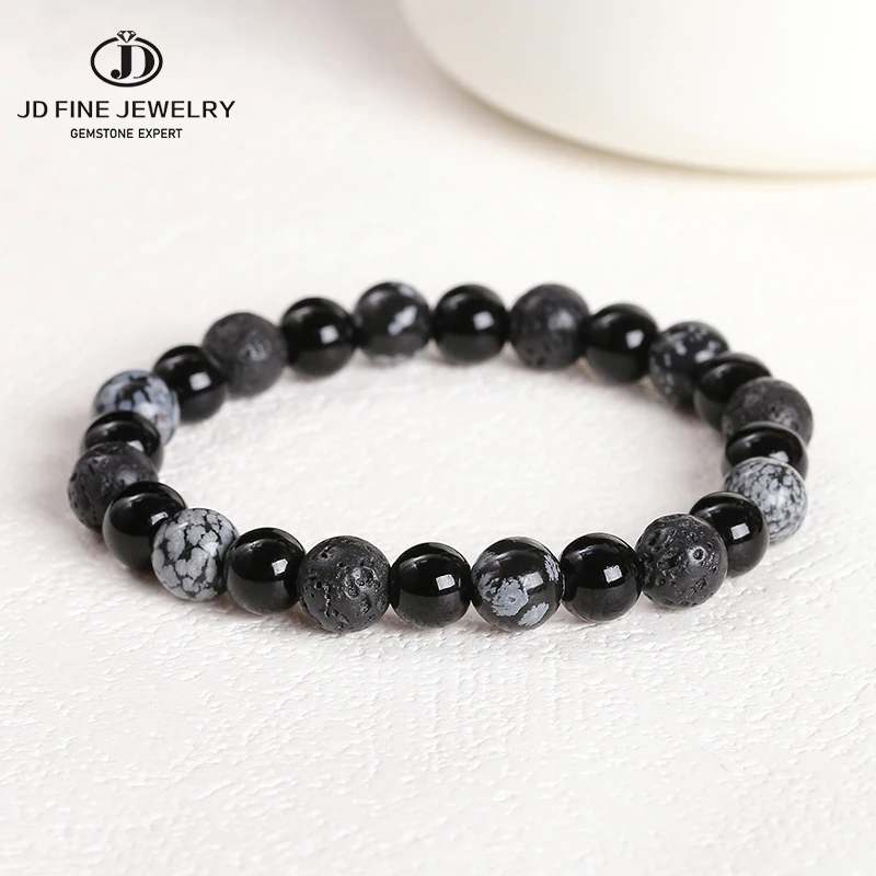 Jd Natural Stone Yellow Tiger Eye Lava Snowflake Bead Bracciali Donna Uomo Semplice Elastico Polso Handwear Gioielli Buddha Tibetano