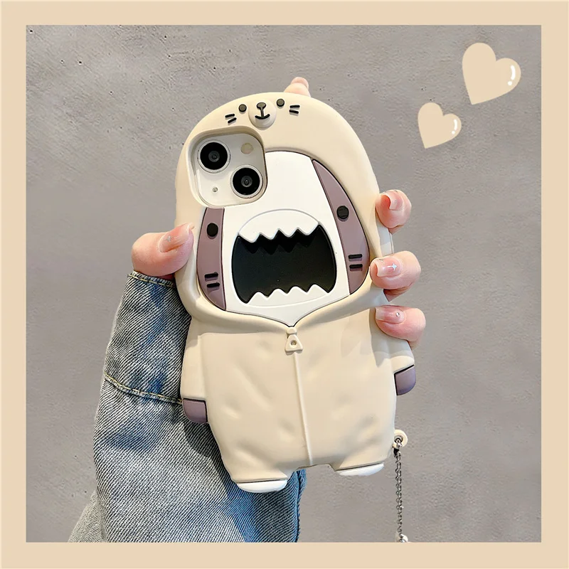 Engraçado 3d Shark Phone Case para Iphone Capa Completa de Silicone Macio Feminino 14 13 12 11 Pro Max Anti Drop 12pro