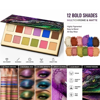 12-Color Crocodile Eye Shadow Palette Highly Pigmented Matte/Shimmer Waterproof Long-Lasting for Stage And Party Use