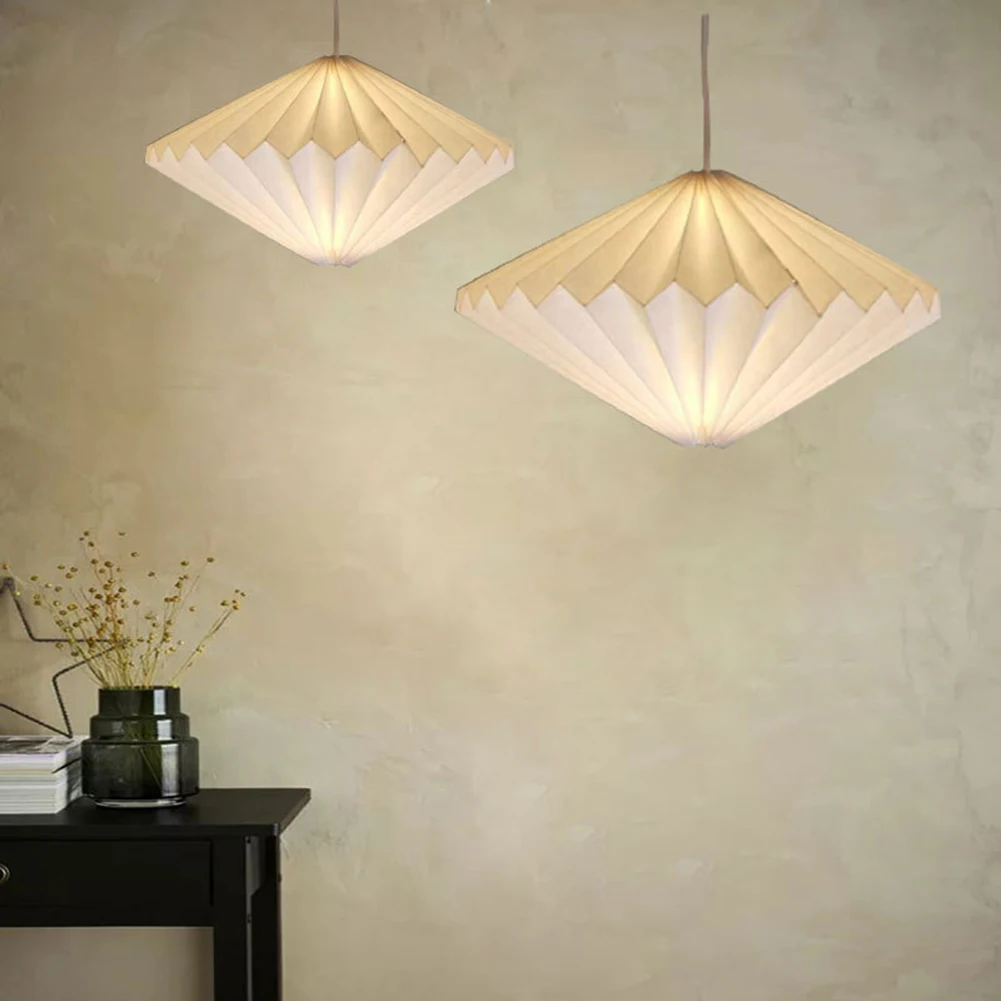 New Handmade White Paper Origami Lantern Shade Pendant Light Cord Fixture Nordic Creative Art Decoration Suspension Lamp Bedroom