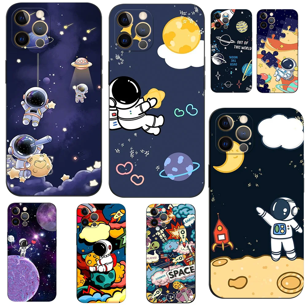 Per Iphone 12 Custodia Per Iphone 12 Mini 12 Pro Max Cover Per Apple Iphone12 12Pro Bumper Black Tpu Case Cartoon Astronaut
