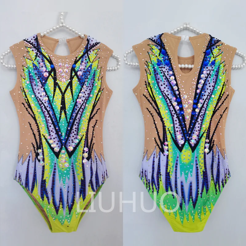 

LIUHUO Synchronized Swimming Suits Women Girls Performanc Ballet Dance Leotards Green