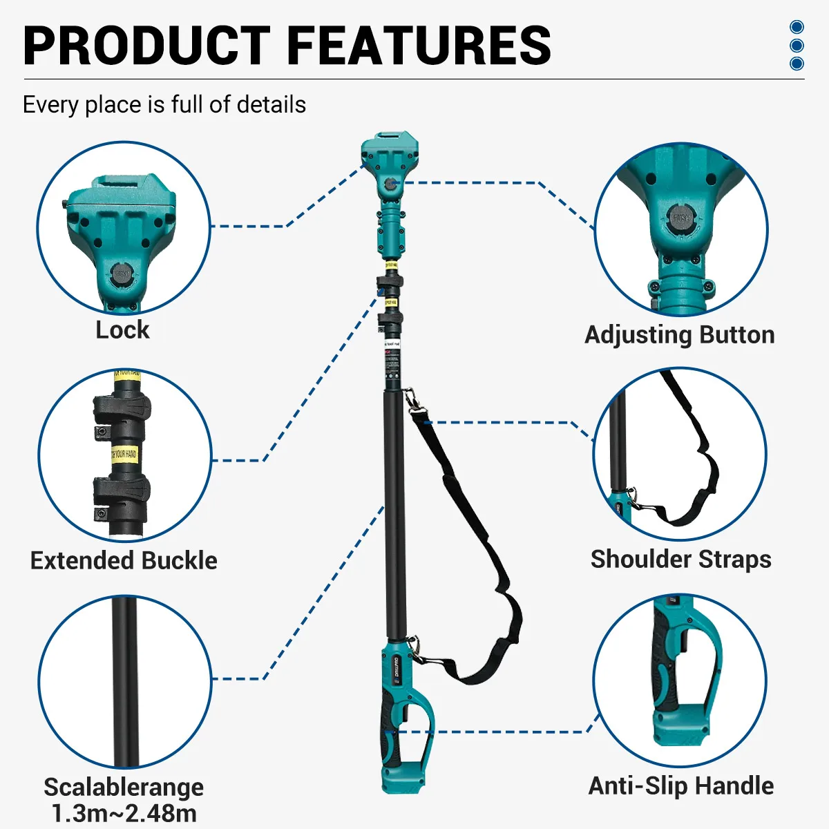 Drillpro 브러시리스 체인톱, 2.5m 익스텐션 폴, 목공 전기톱, 마키타 배터리용 전동 공구 절단, 6 인치, 8 인치