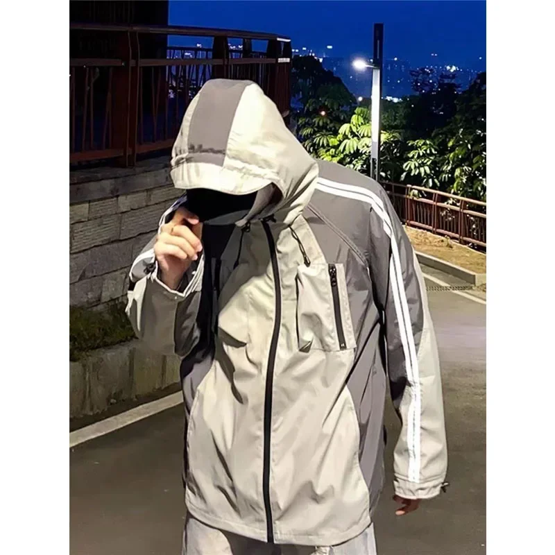 Deeptown Vintage Black Hooded Jackets Women Y2k Oversize Windbreaker Japanese Style Techwear Harajuku Street Zipper Track Jacket