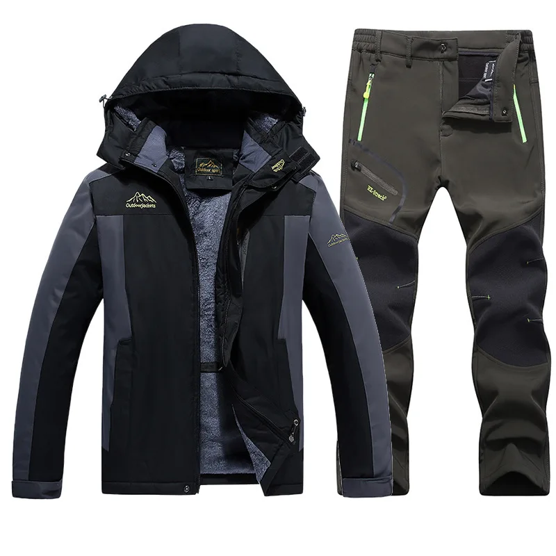 새로운 겨울 대형 사이즈 양털 안감 두꺼운 따뜻한 방풍 방수 남성 등산복 야외 스포츠 캐주얼 의류