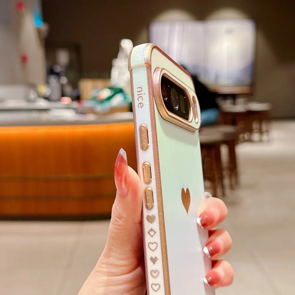 Electroplating Love Heart Phone Case with Crystal Chain Silicone Cover
