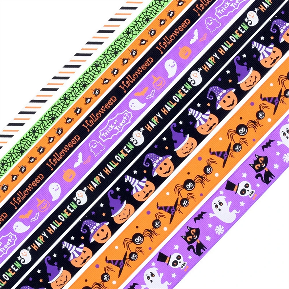 

5/10 Yards 10/15/25mm Halloween Decoration Grosgrain Ribbon Printed Halloween Ribbon For Wedding Christmas Decoration DIY Wrap