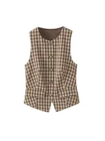 Women's Fashion Fitted Checkered Waistcoat Top And Mid-Waist Side-Zip Pleated Skort Two-Piece Set for Females Mujer - Image 3