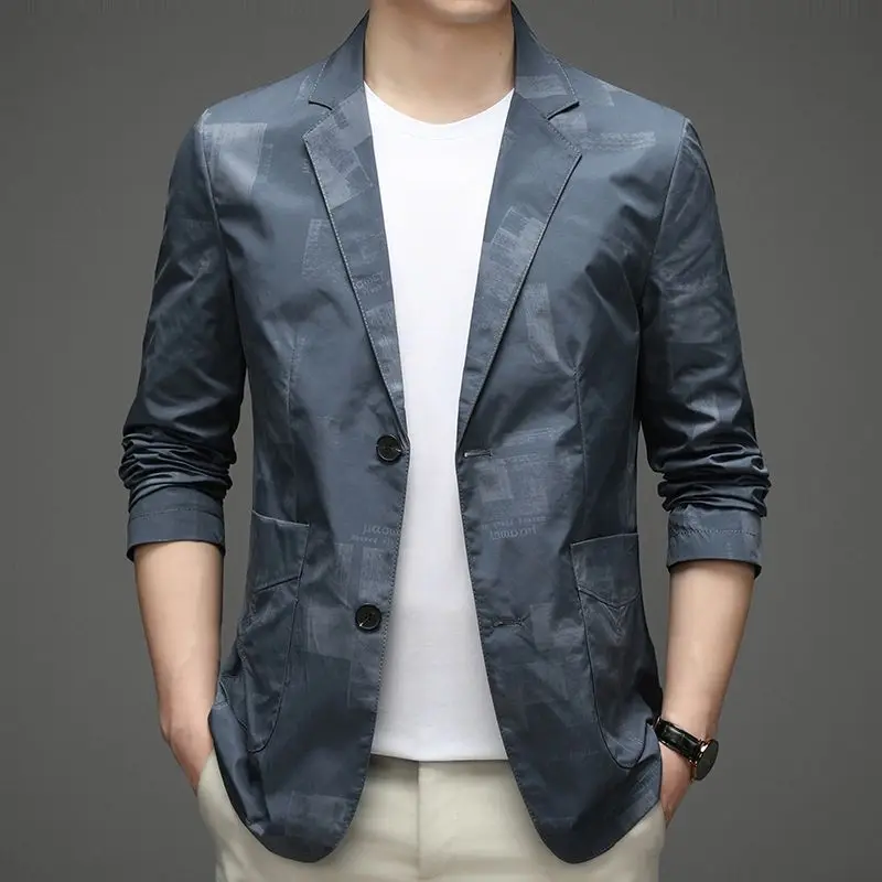Fashion Lapel Button Pockets Printed Business Blazer Men's Clothing 2024 Spring Autumn New Loose All-match Tops Casual Blazers
