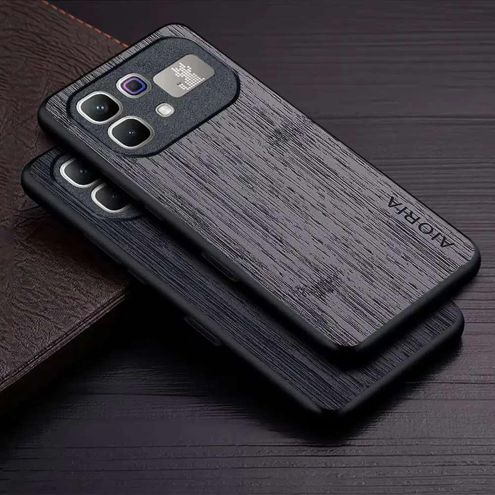 Wood Grain PU Leather Phone Case - Elegant Cover