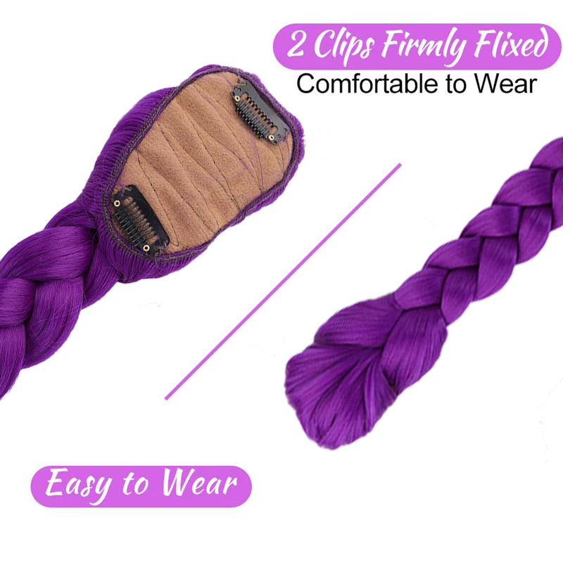 Synthetic Braided Purple Hair Ponytail Kids Costume Hairstyle 26inch Long Ponytail with Clips for Kids Girls Halloween Christmas