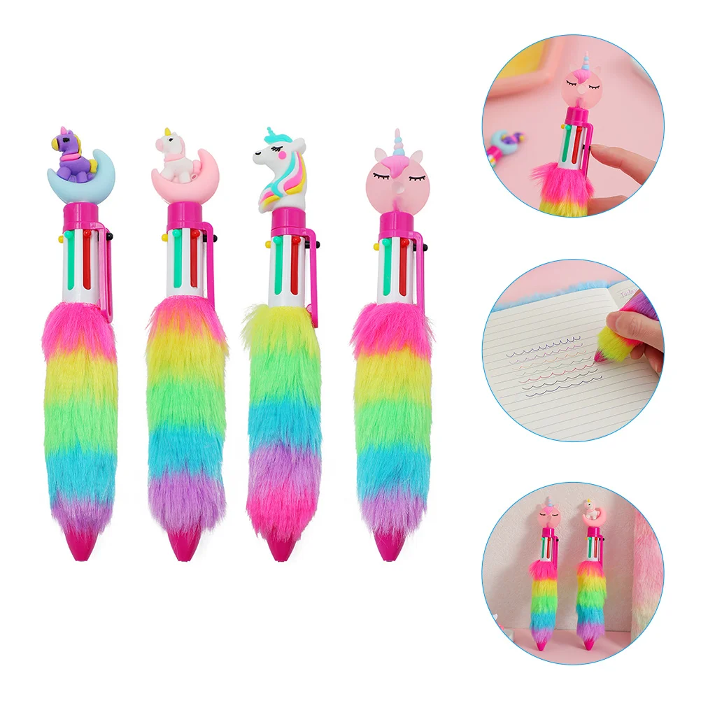 

4 Pcs Unicorn Ballpoint Pen Pencils for Kids Bulk Pens Children Cartoon Animal Multicolor Plush Decorative Girl Girls