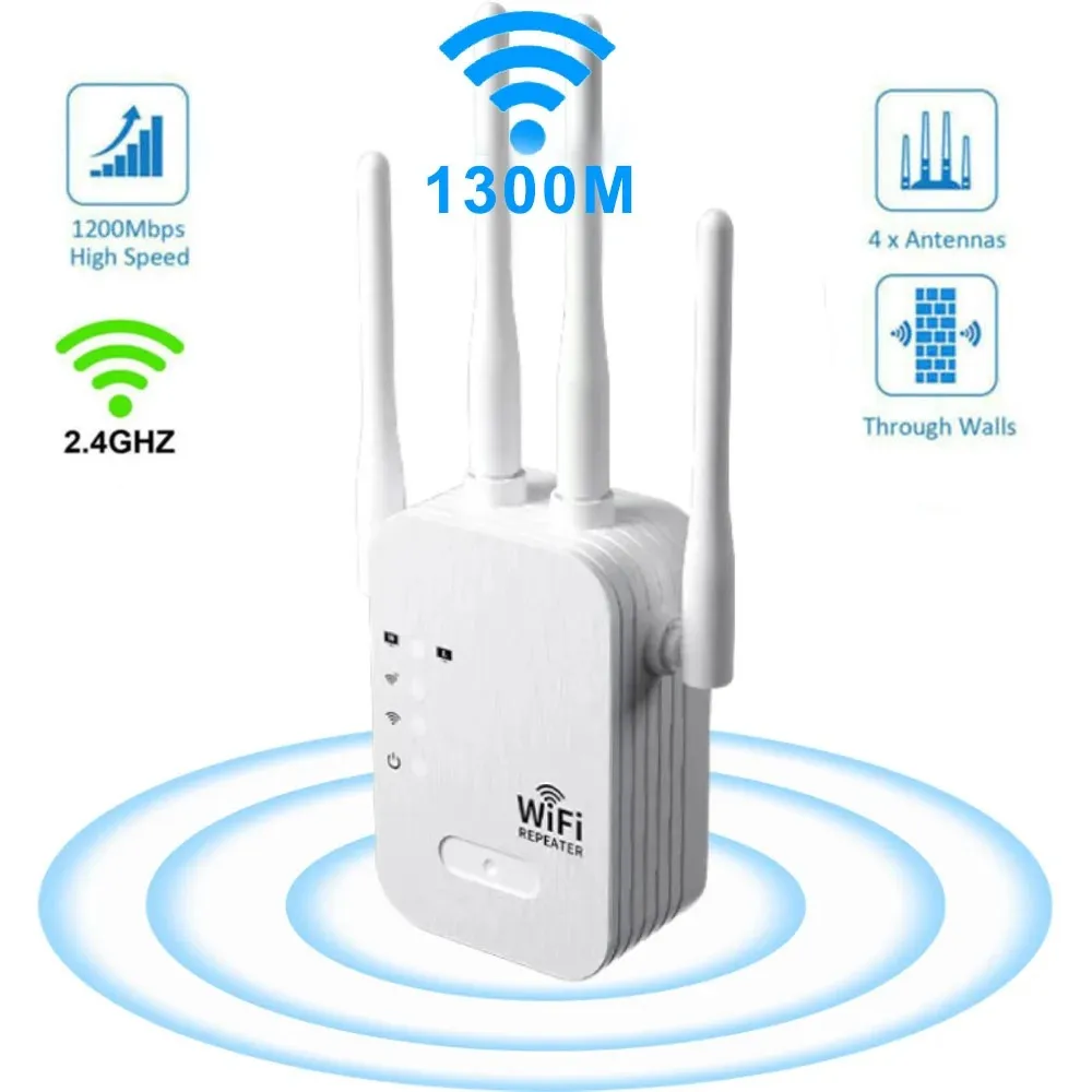 Wireless WiFi Repeater 2.4G Dual Wi Fi Signal Booster 1200Mbps Amplifier Long Range Extender