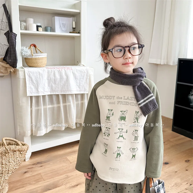 

Autumn New Children Long Sleeve Fleece Sweatshirt Baby Boys Girls Cartoon Print Casual Pullover Kids Winter Thicken Warm Clothes