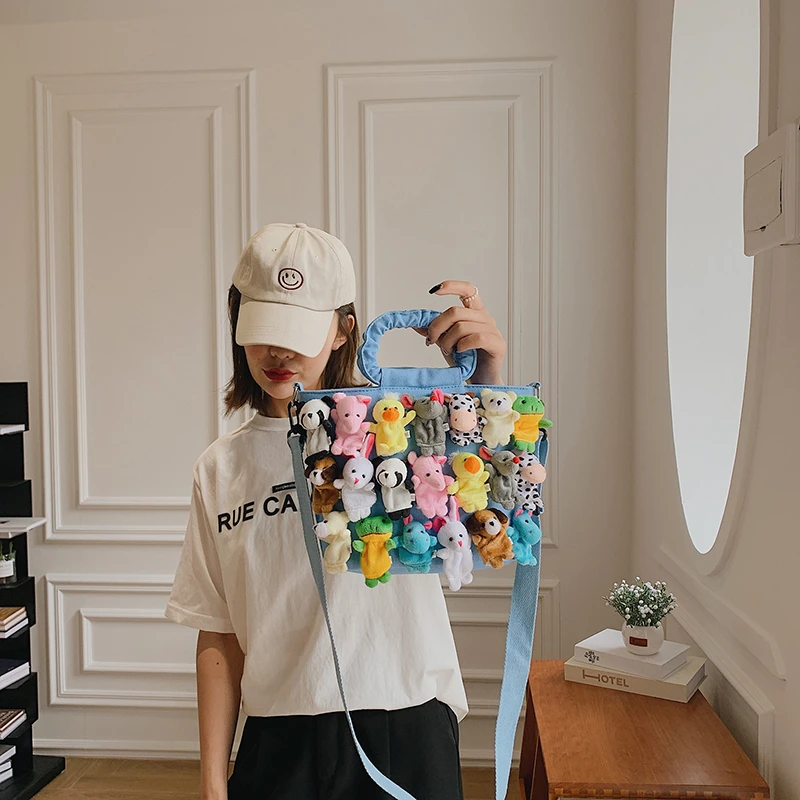 Funny Doll Bags for Women Trend 2024 Cartoon Cute Canvas Tote Bag Fashion Casual Handbags Party Beach Bucket Shoulder Bag Woman