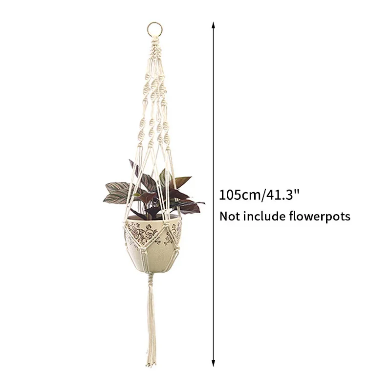 Set Di 2 Fioriere In Macramè Con Corda Di Cotone E Ganci Metallo, 50 Cm, Per Interni/esterni - 2