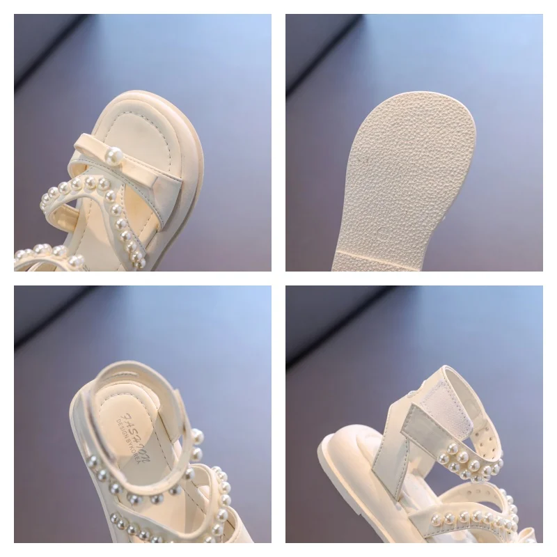 Girls Summer Sandals with Shiny Beaded Bow