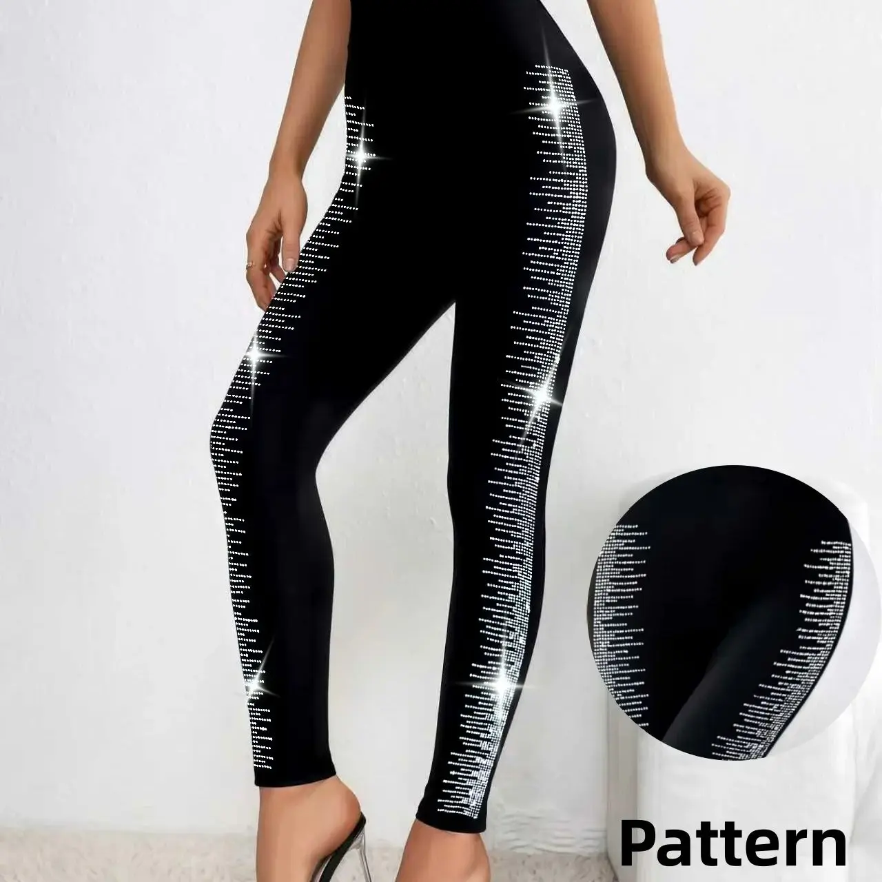 Asymmetrische Glitzer-Leggings für Damen, Glänzende Skinny-Hose mit Hoher Taille, Lässige Alltags- und Partykleidung – Detail 3