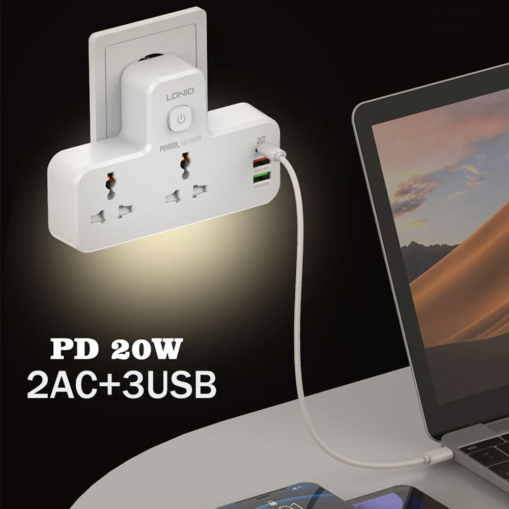 LDNIO Power Socket Adapter Multi Outlet 3 USB PD Charger 2 AC Universal Travel Surge Protector Pop Power Strip And Usb With LED power strip plug adapter electrical socket power socket power plug adapter