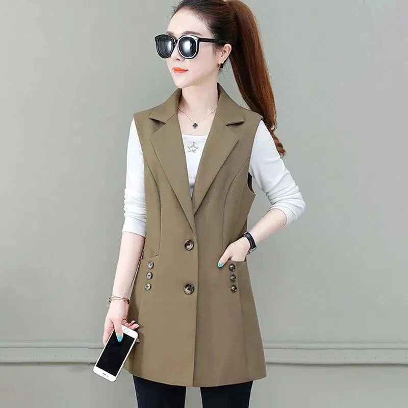 

Жилет женский Универсальный средней длины, жилет без рукавов, повседневная верхняя одежда, однотонный, весна-осень 2024