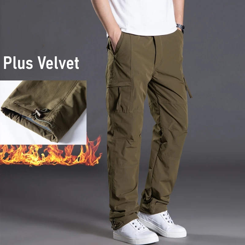 6XL Winter Cotton Padded Pants Men Plus Size Multi Pocket Work Cargo Pants Outdoor Windproof Warm Waterproof Soft Shell Trousers hiking pants