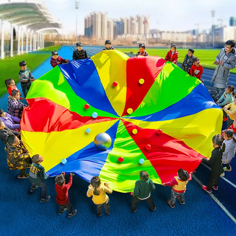 2-3M Diameter Outdoor Rainbow Umbrella Parachute Kids Cooperative Games Playground Kindergarten Fun Sports Team Building