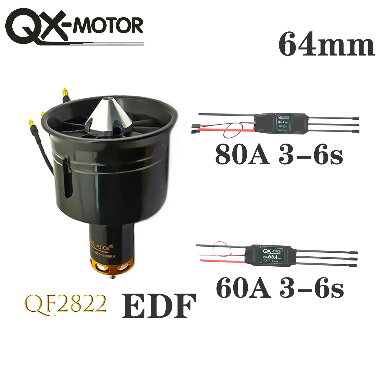 

QX-MOTOR 64mm 12Blades EDF Ducted Fan QF2822 Brushless Motor With 60A 80A 6s ESC for RC Airplane Remote Control Toy Parts