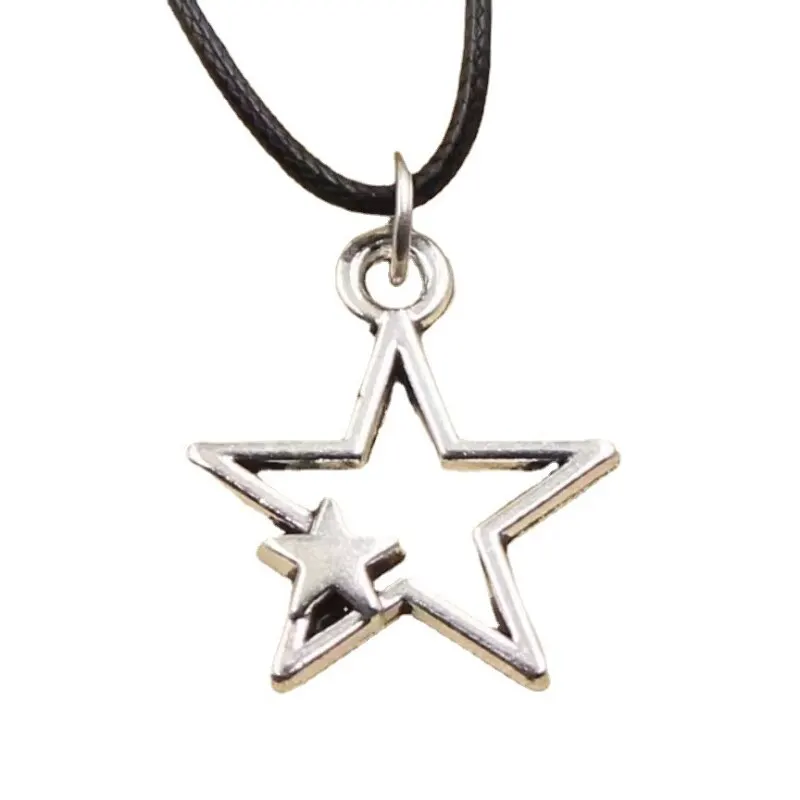Täglicher Schmuck Machen Sie eine modische Vintage-Pentagramm-Anhängerkette aus schwarzem Seil_voghion.com