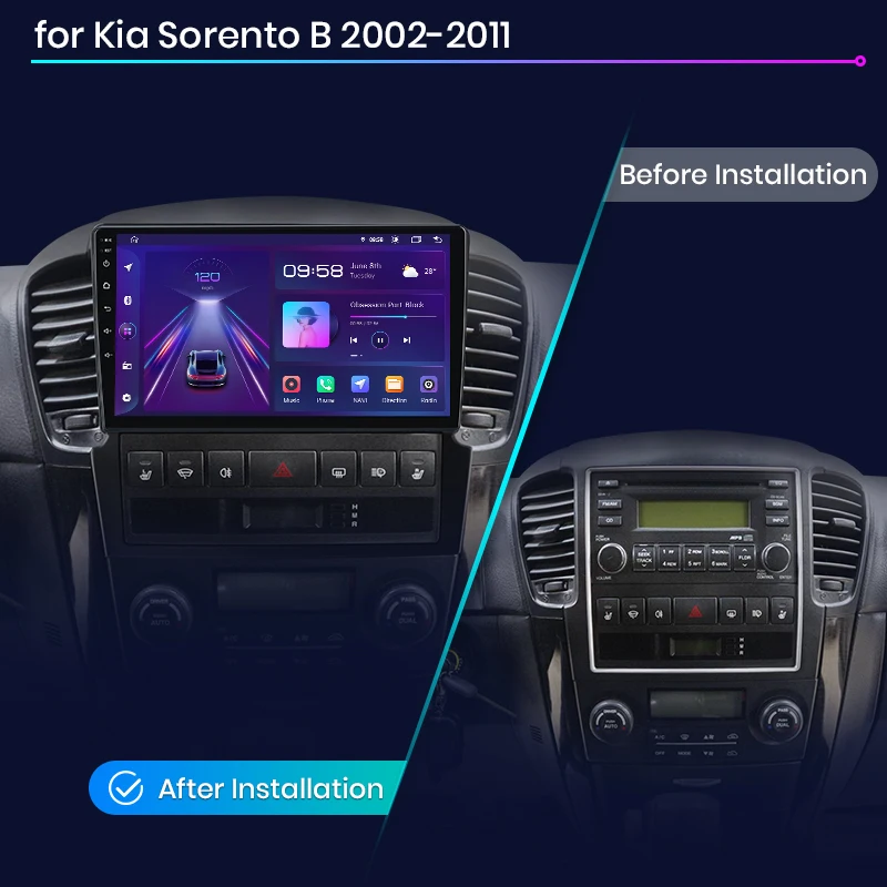 Junsun AI CarPlay 4G Android 14 Radio de coche para Kia Sorento 1 2006-2009 reproductor Multimedia WiFi GPS Navi pantalla táctil 360 cámara RDS 2