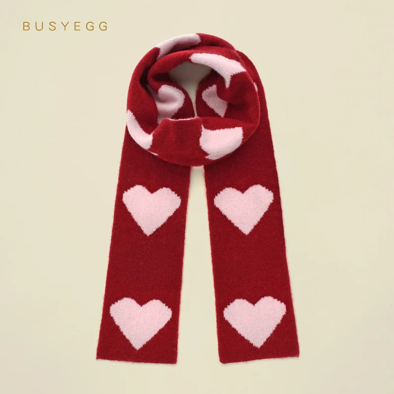Sweet wine red love children's wool small scarf girls autumn winter mini warm scarves kids gift