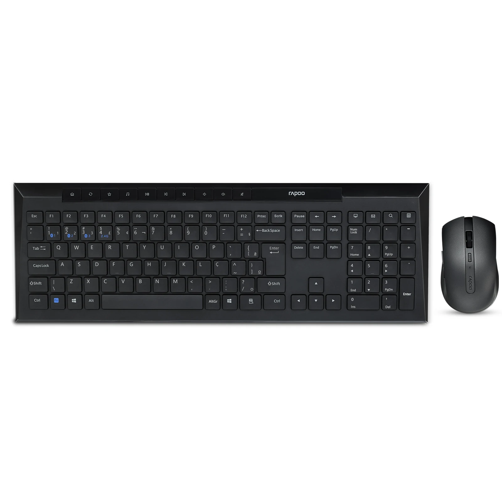 rapoo bluetooth teclado sem fio mouse kit português brasil cor preta com chaves multimídia