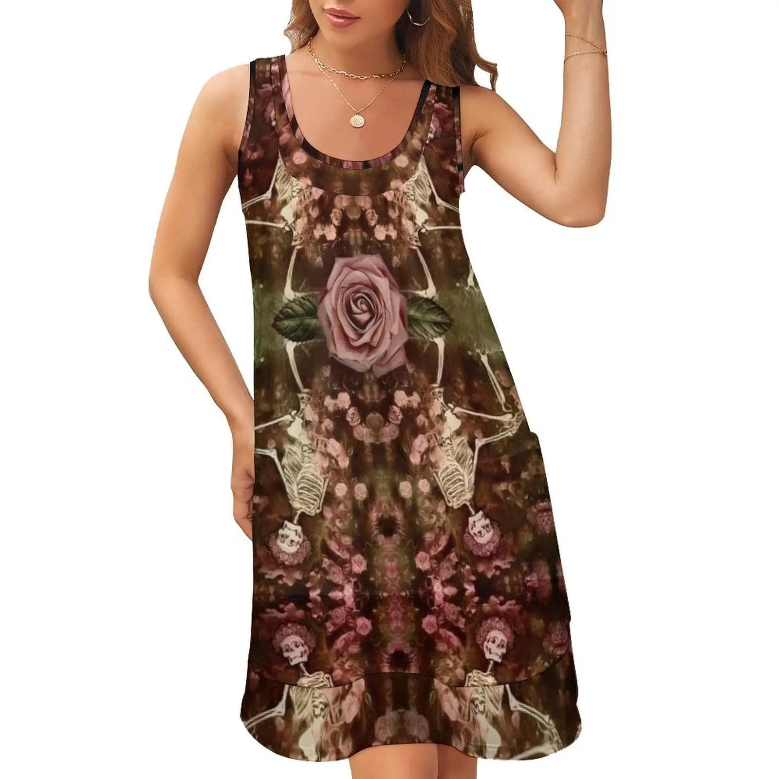 

Vintage Rose Sleeveless U-Neck Fake Two Piece Dress evening dress women dress for women summer evening